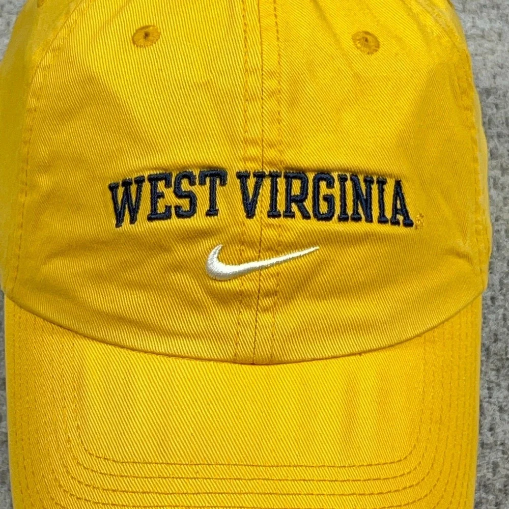 West Virginia Mountaineers Hat Cap Strap Back Nike Swoosh Dad WVU Yellow Adult - Picture 2 of 8